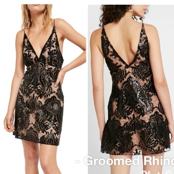 Free People Dresses & Skirts - Free People Black Night Shimmers Sequin Lace Overlay Dress Size 8